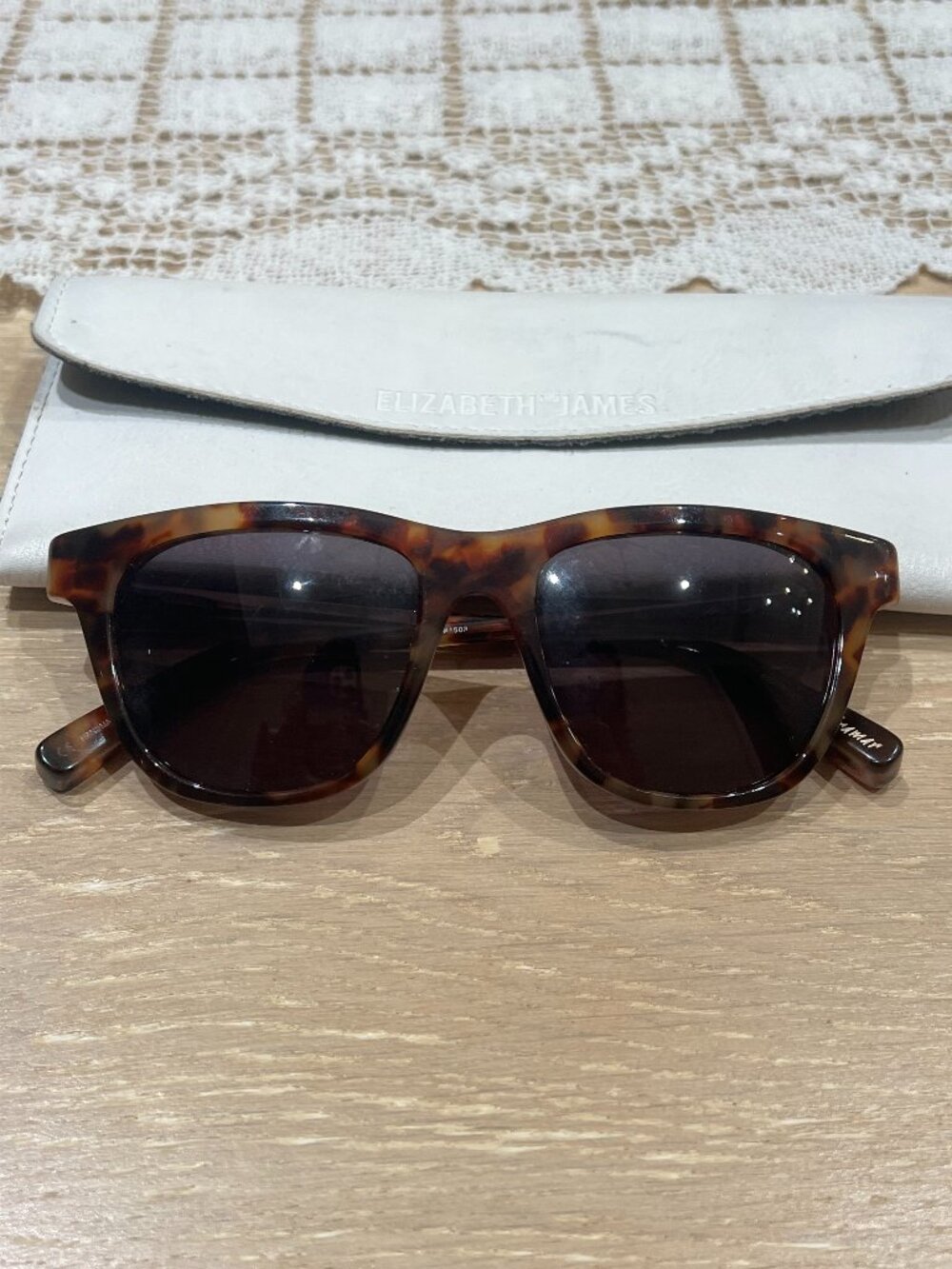 Elizabeth and James Miramar Tortoise Square Sunglasses with Leather Case